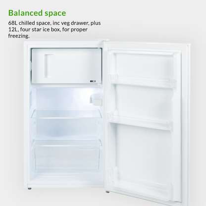 Willow Freestanding Under Counter Fridge with Ice Box, 80 Litre Capacity